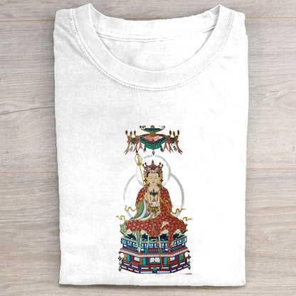 Buddhist Deity Artwork Graphic T-Shirt for Men Women  Spiritual Meditation Clothing  Comfortable Casual Tee  Unique Design Top  White Cotton Shirt