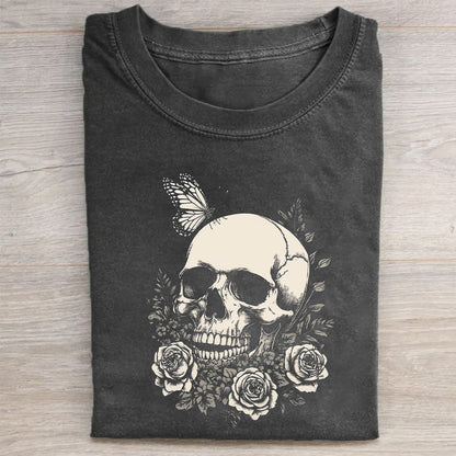 Skull and Roses Graphic Tee for Men Women Unisex Casual Short Sleeve T-Shirt