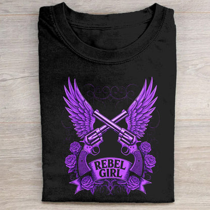 Rebel Girl Purple Wings Graphic Black T-Shirt