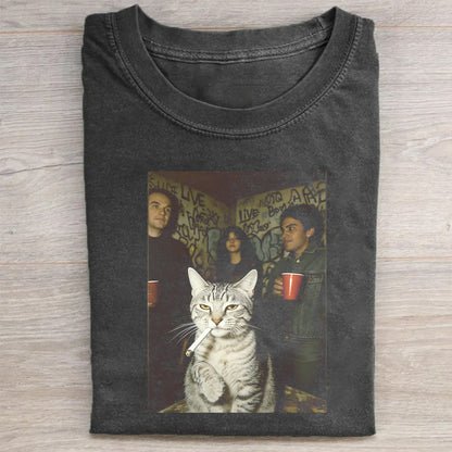 Vintage Black T-Shirt with Cat and Friends Graphic Design - Unisex T-Shirt
