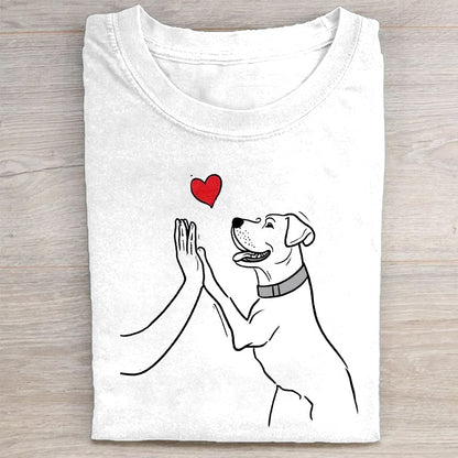 Cute Dog High-Five Heart Graphic T-Shirt