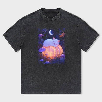 Cute Cat on Pumpkin Halloween Graphic T-Shirt