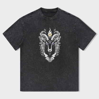 Goat Head Flame Design Graphic T-Shirt