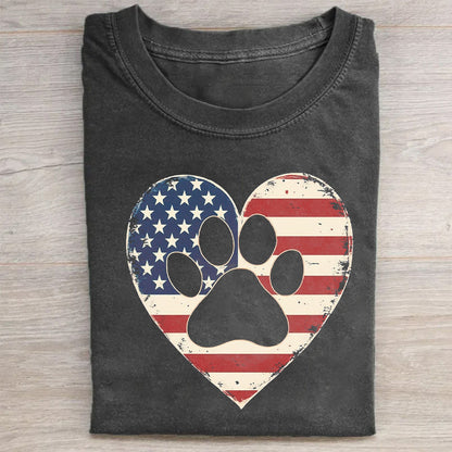 American Flag Heart Paw Print T-Shirt