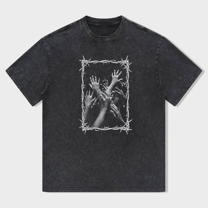 Barbed Wire Zombie Hands Graphic Tee Men's Fashion Casual Short Sleeve T-Shirt