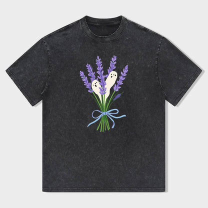 Lavender Bouquet Ghost Design Women's Graphic Tee T-Shirt