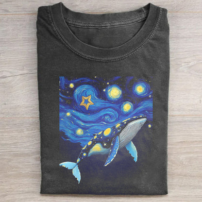 Whale and Stars Night Sky Graphic T-Shirt