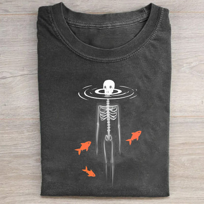 Skull Skeleton Fish Graphic Print Men's Casual T-Shirt