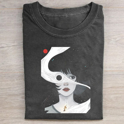Short Sleeve T-Shirt Black Abstract Art Print Casual Wear