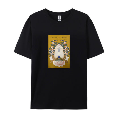 Buddha Face Lotus Flower Design Graphic T-Shirt for Women Men Unisex Casual Cotton Tee Top