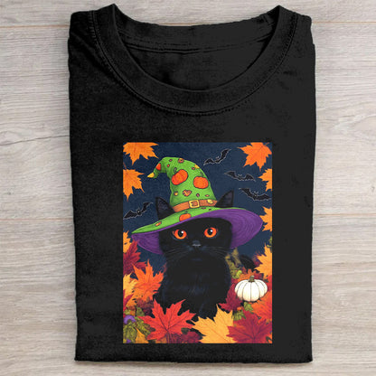 Halloween Cat Witch Hat T-Shirt