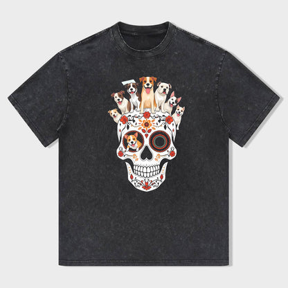 Sugar Skull with Dogs Graphic T-Shirt