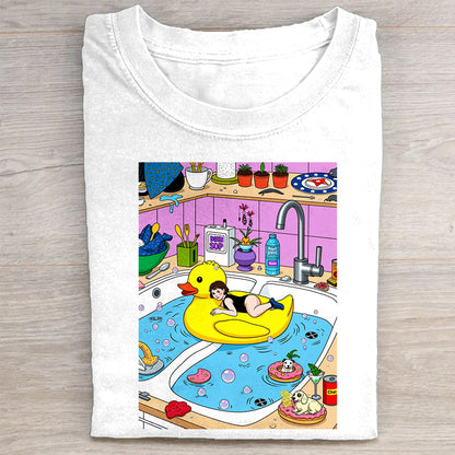 Cute Duck in Kitchen Sink Graphic T-Shirt