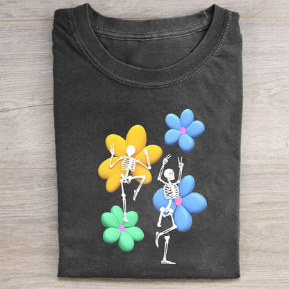 Colorful Flower Skeleton Graphic T-Shirt