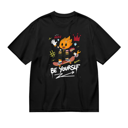 Be Yourself Graphic T-Shirt  Peace, Love, and Skateboarding Design - Unisex Black Tee