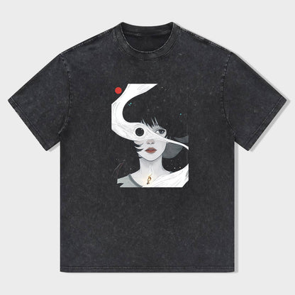 Short Sleeve T-Shirt Black Abstract Art Print Casual Wear