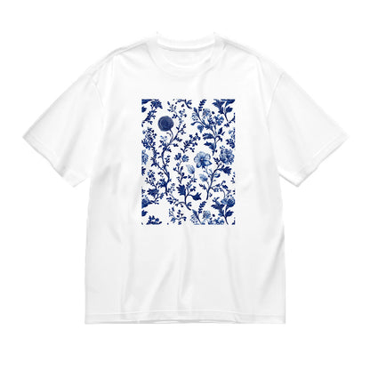 Blue Floral Pattern Short Sleeve T-Shirt