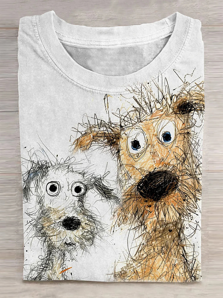 Cute Friends Dog Art Print Casaul Short Sleeve T-Shirt