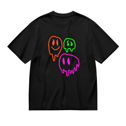 Colorful Melting Smiley Faces Black T-Shirt