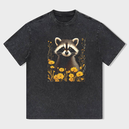 Cute Raccoon with Sunflowers Graphic T-Shirt
