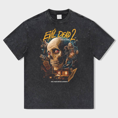 Evil Doomsday House Acid Wash T-Shirt - heygraff