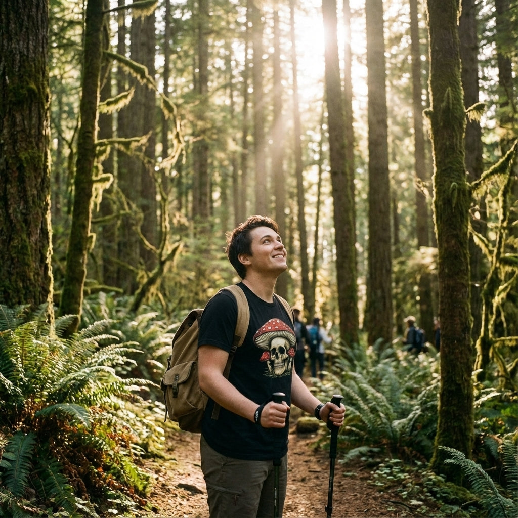 Mushroom Skull Print Pure Cotton Crew Neck T-Shirt
